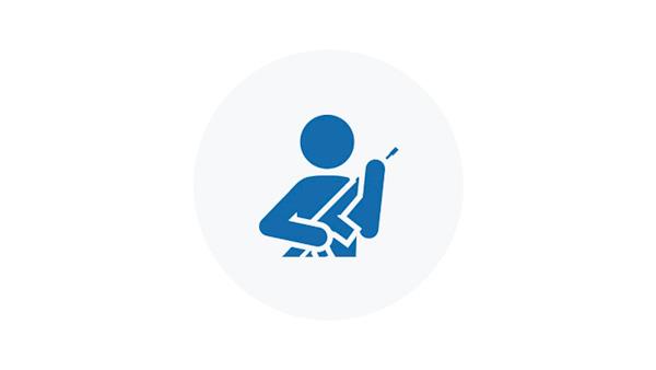 Blue Icon of a Marksman with a Rifle